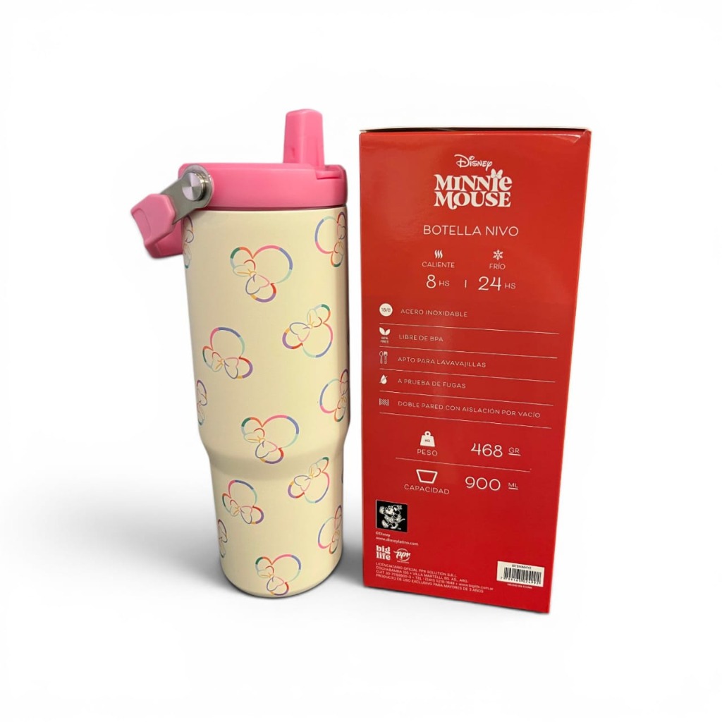 BOTELLA DE AGUA C/PICO 900ml.NIVO MINNIE BCO.
